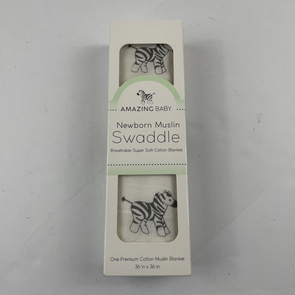 Amazing Baby Newborn Muslin Swaddle Blanket 36x36 Zebra Print Breathable Soft